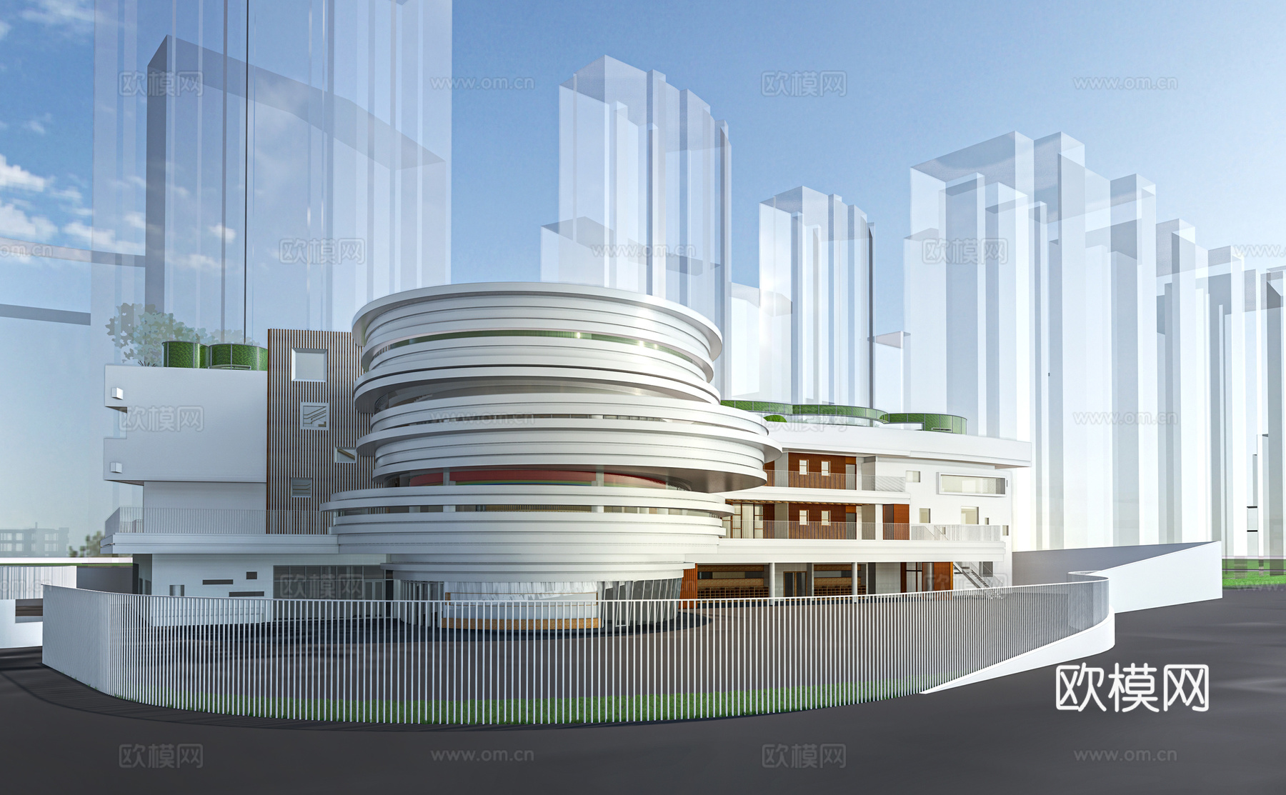 现代教学楼建筑外观su模型下载