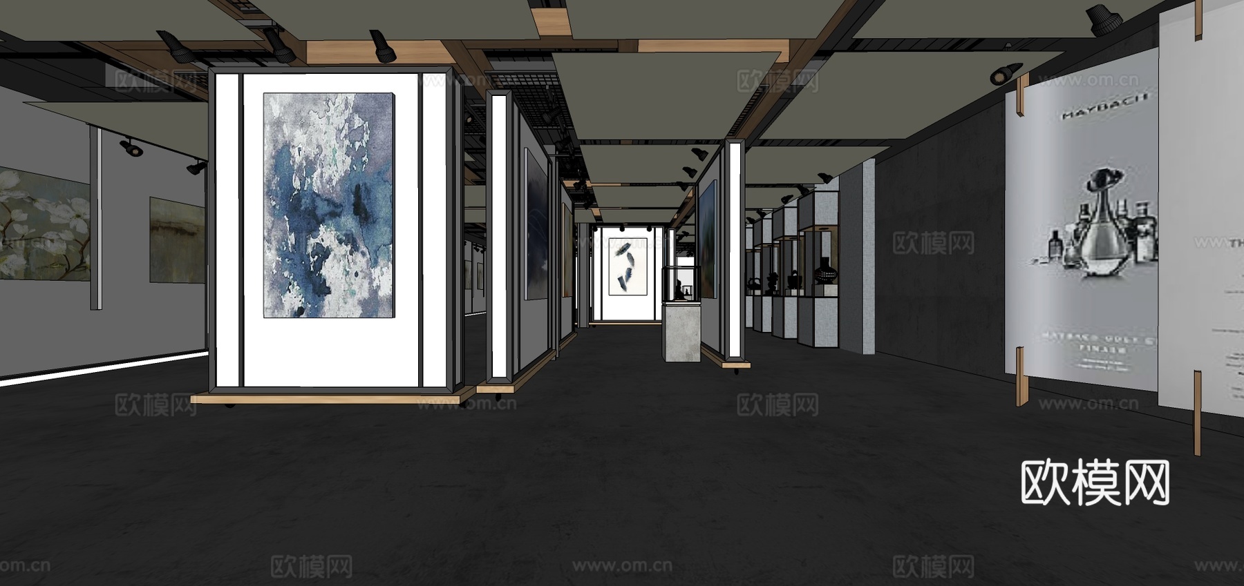 现代画室画廊美术馆su模型下载