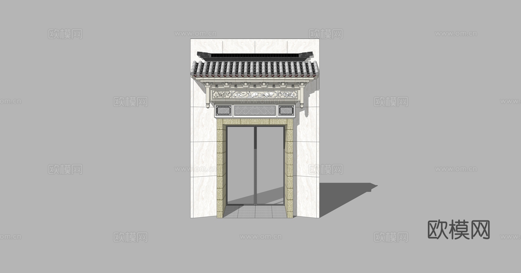 中式屋檐门头su模型下载