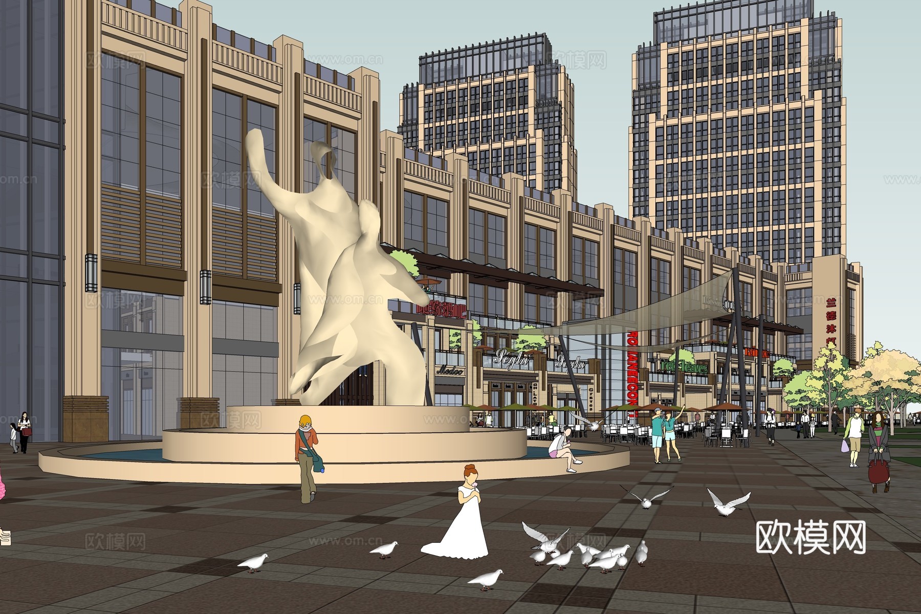 现代商业街su模型下载下载（渲染图3）