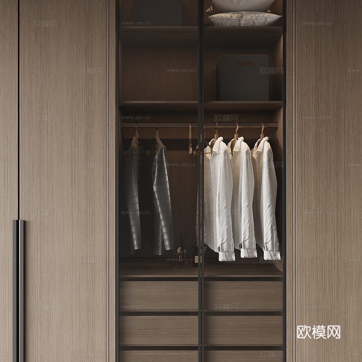 现代意式极简开门衣柜3d模型