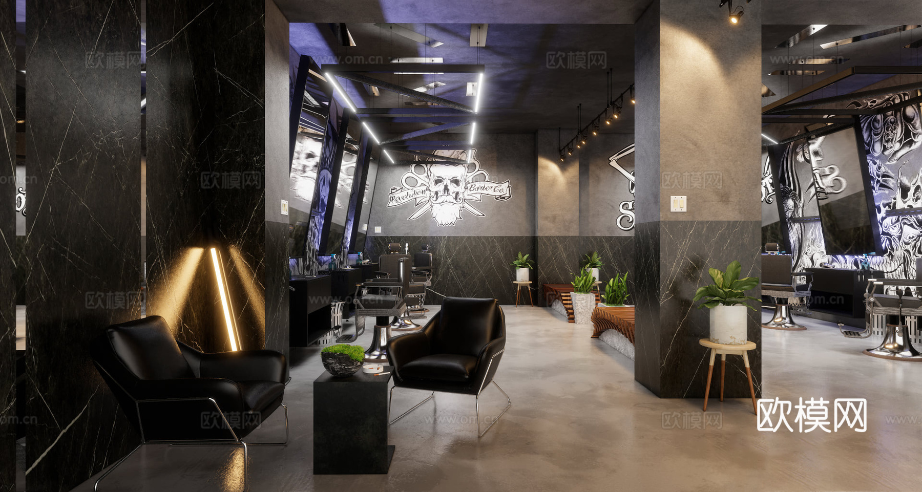 工业风理发店su模型下载