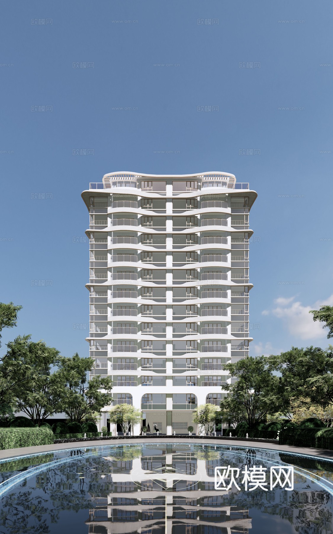 现代高层住宅楼建筑外观su模型下载