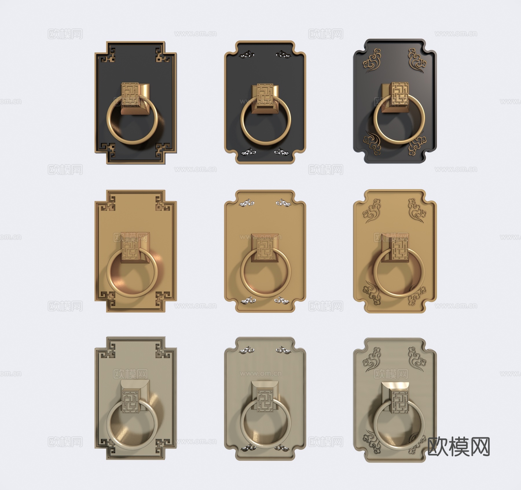 中式金属门把手su模型下载
