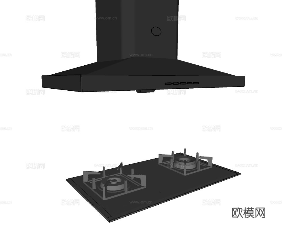 现代抽油烟机燃气灶su模型下载