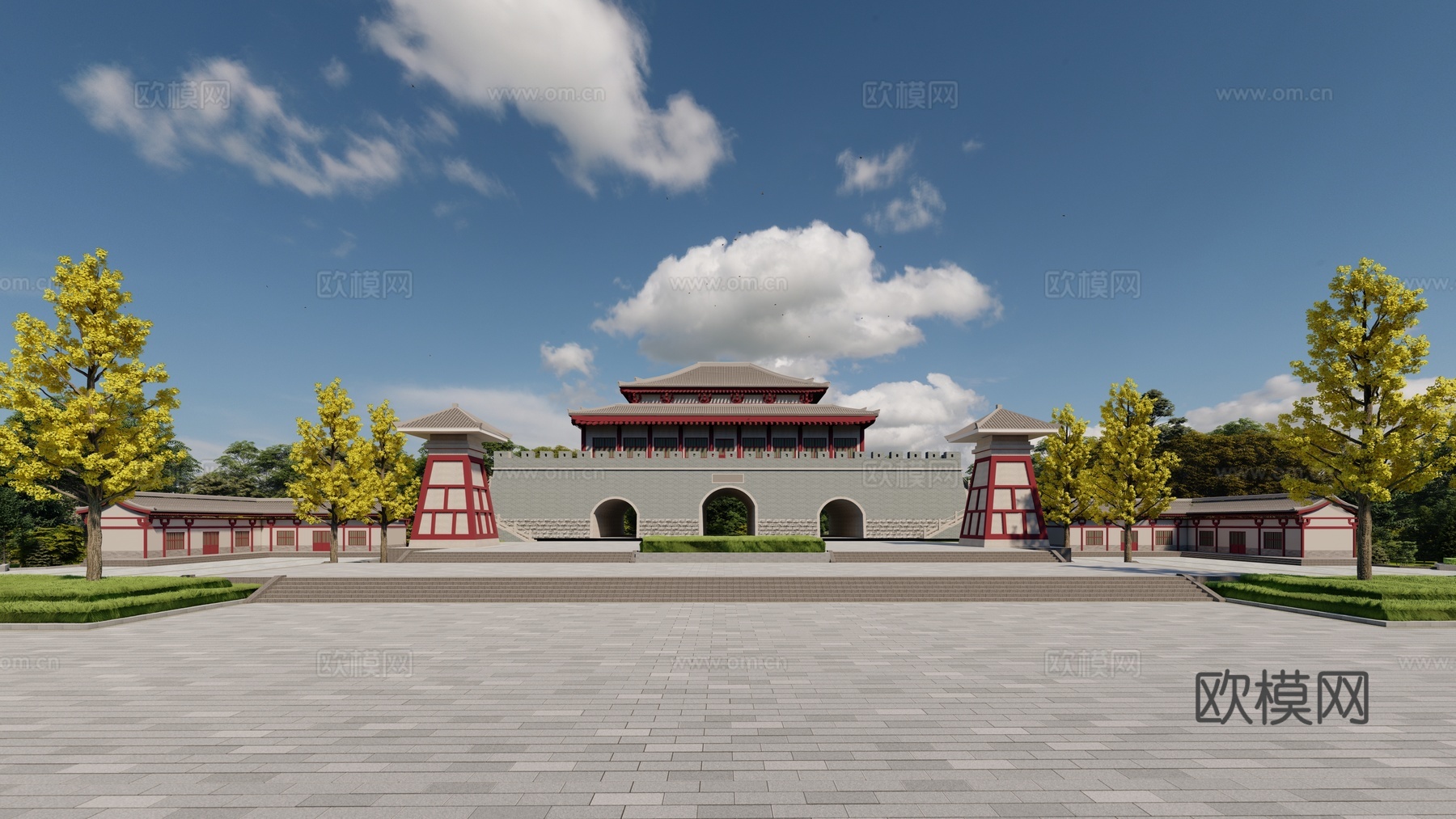 中式古建城门门楼su模型下载