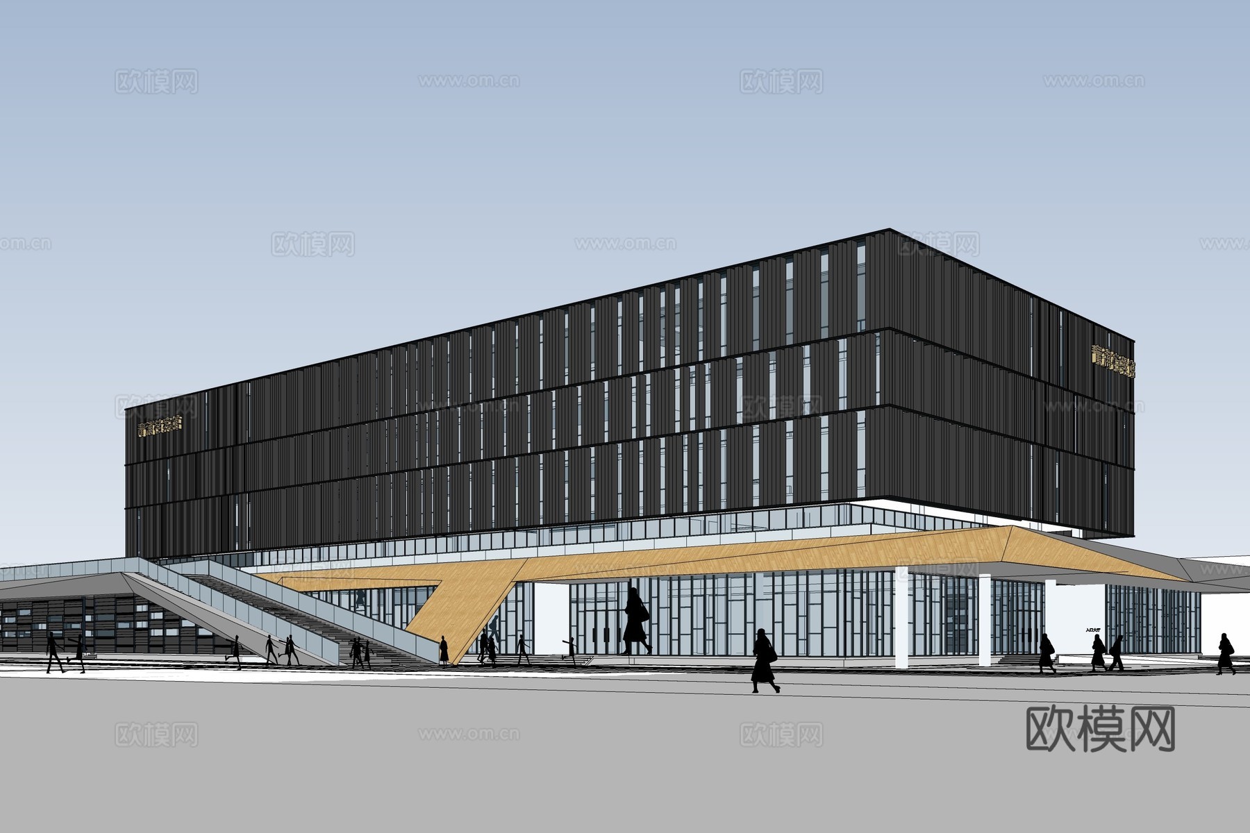 现代档案馆建筑外观su模型下载