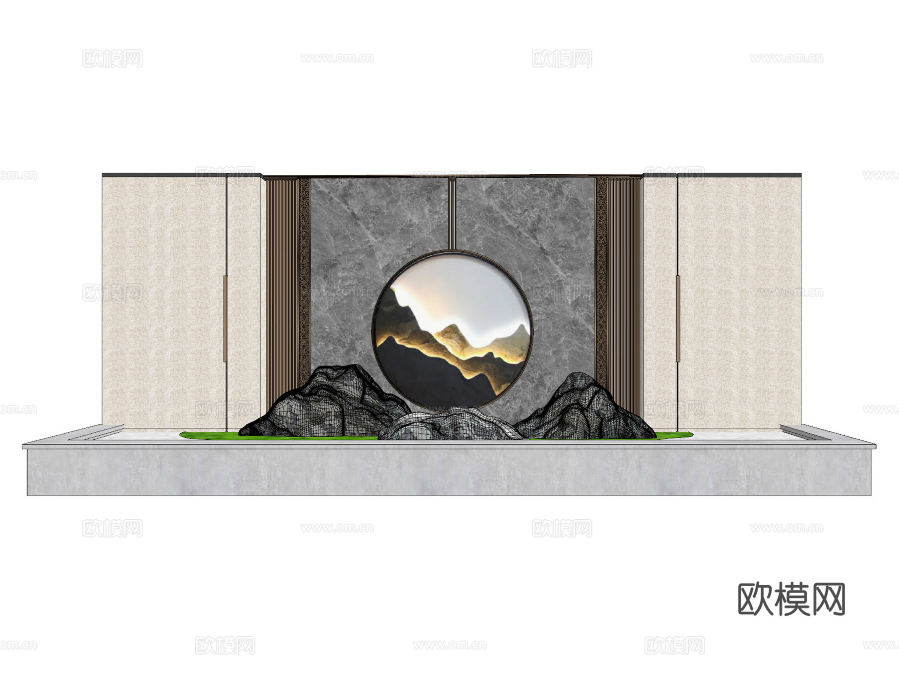 新中式禅意景墙园艺小品su模型下载
