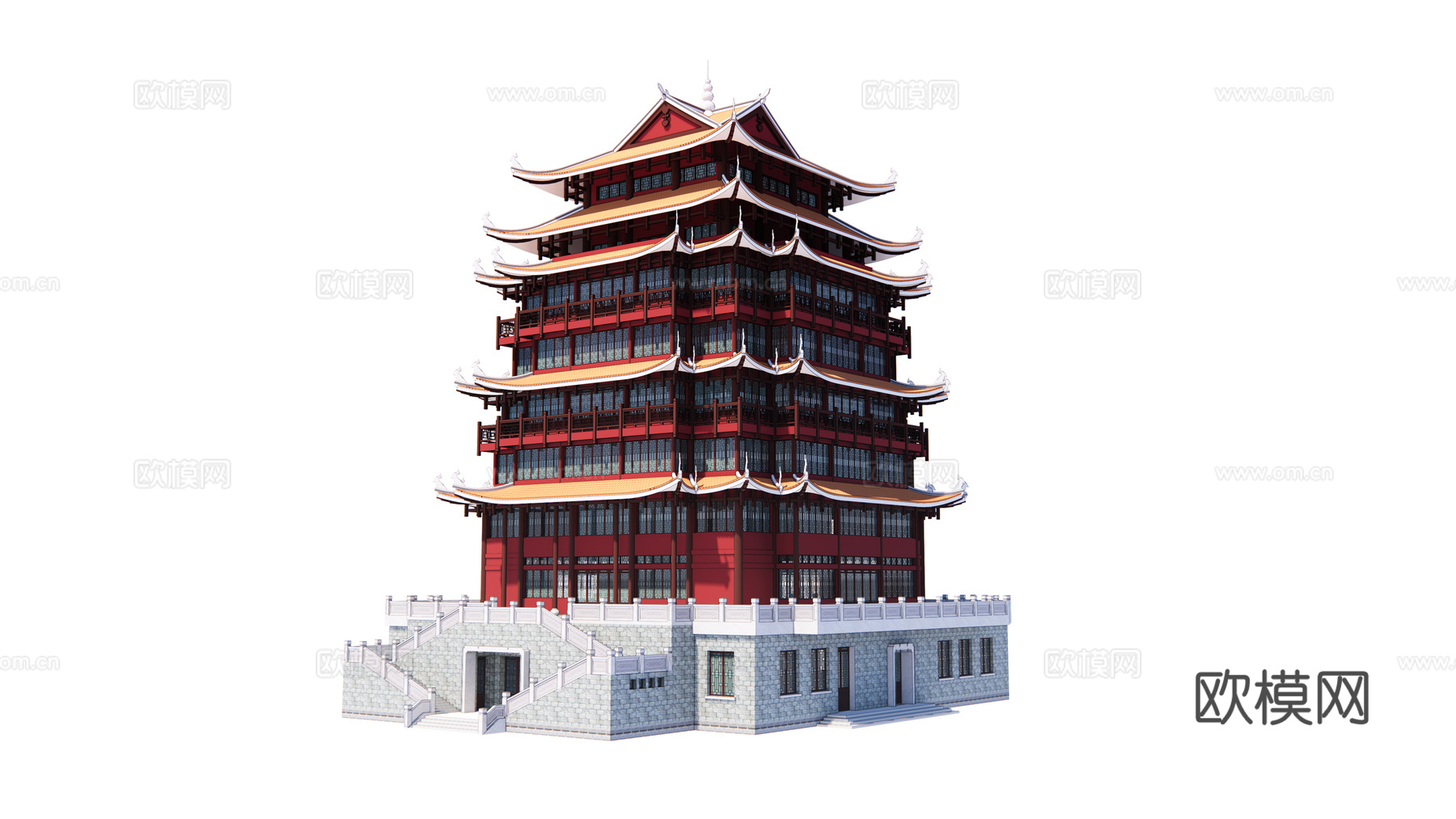 中式古建寺庙塔楼su模型下载