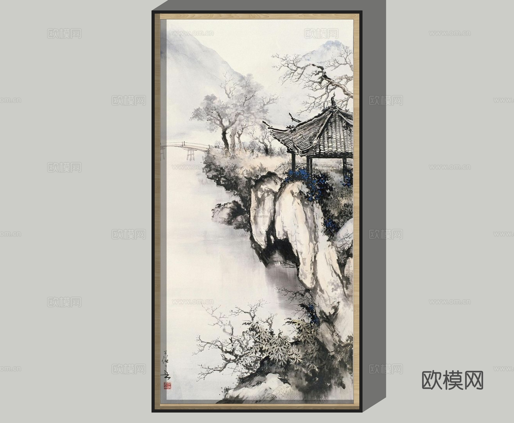 新中式山水装饰画su模型下载