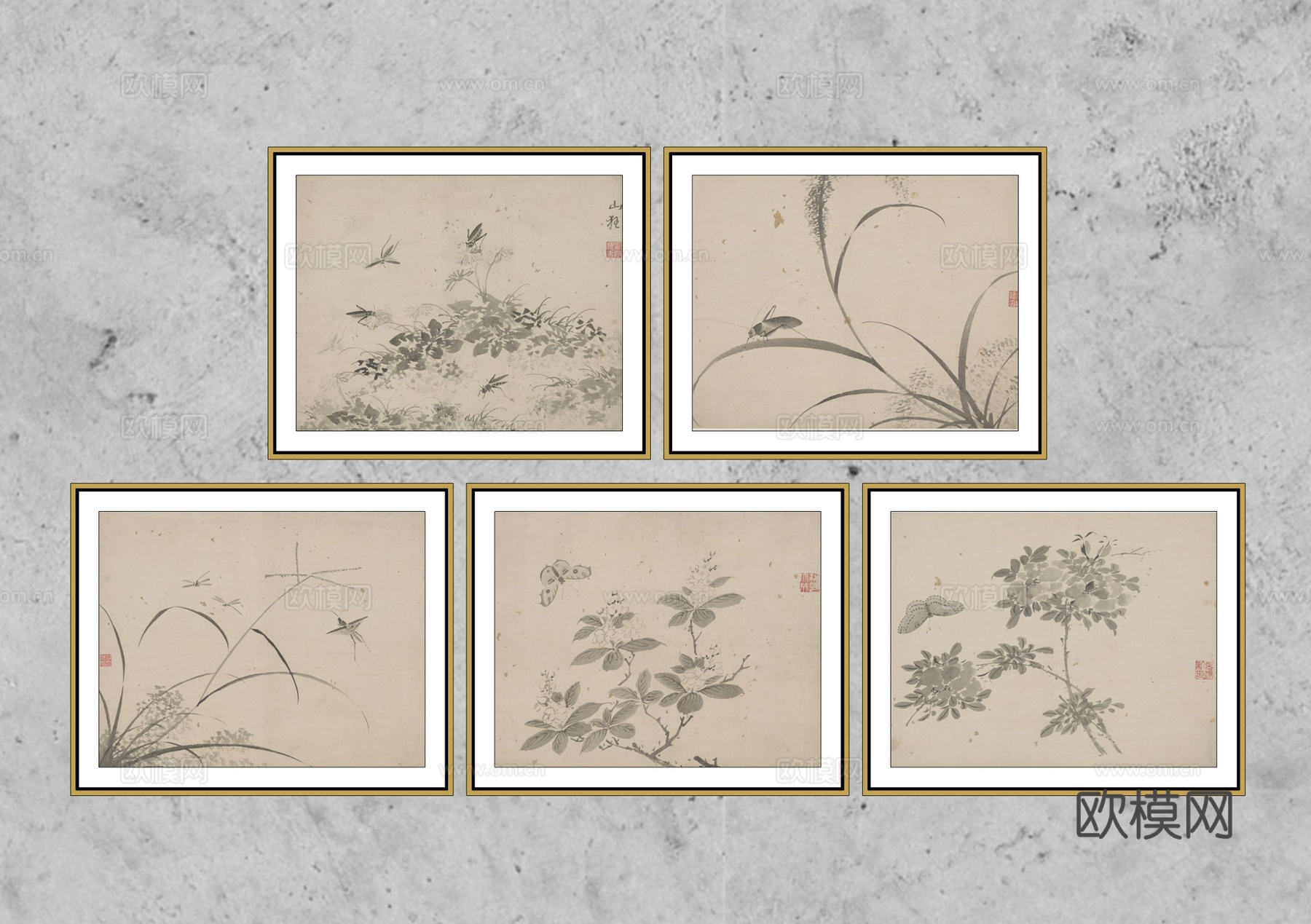 新中式装饰画su模型下载