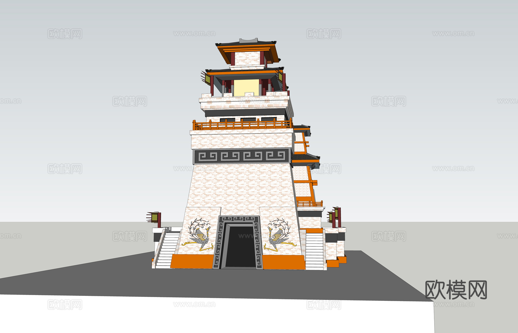 中式古建外观su模型下载