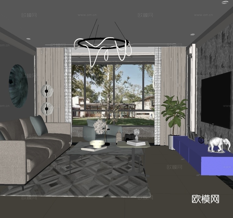 北欧客厅su模型下载