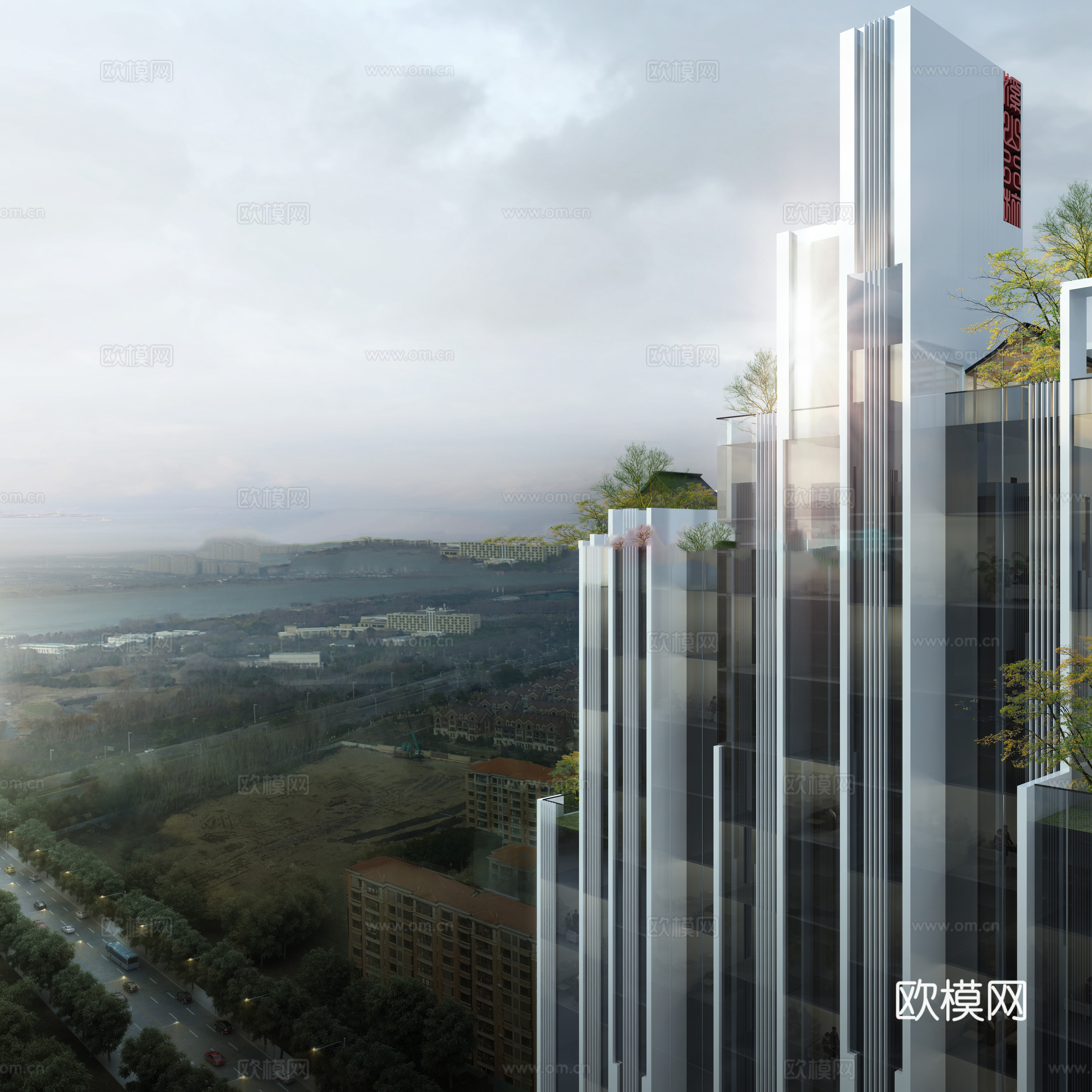 新中式高层住宅楼外观su模型下载