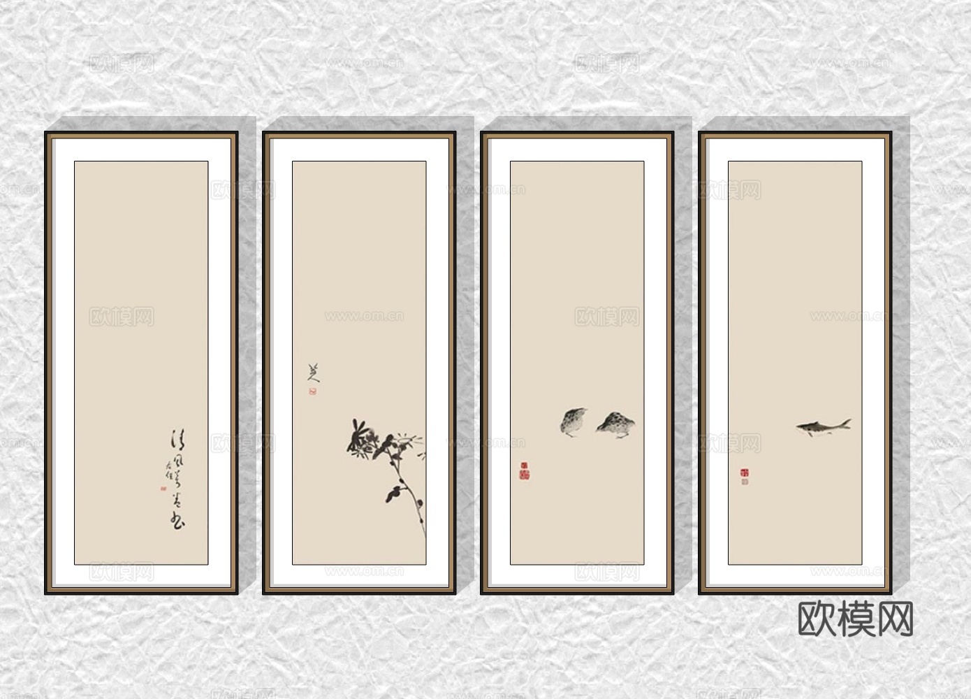 新中式装饰画挂画su模型下载