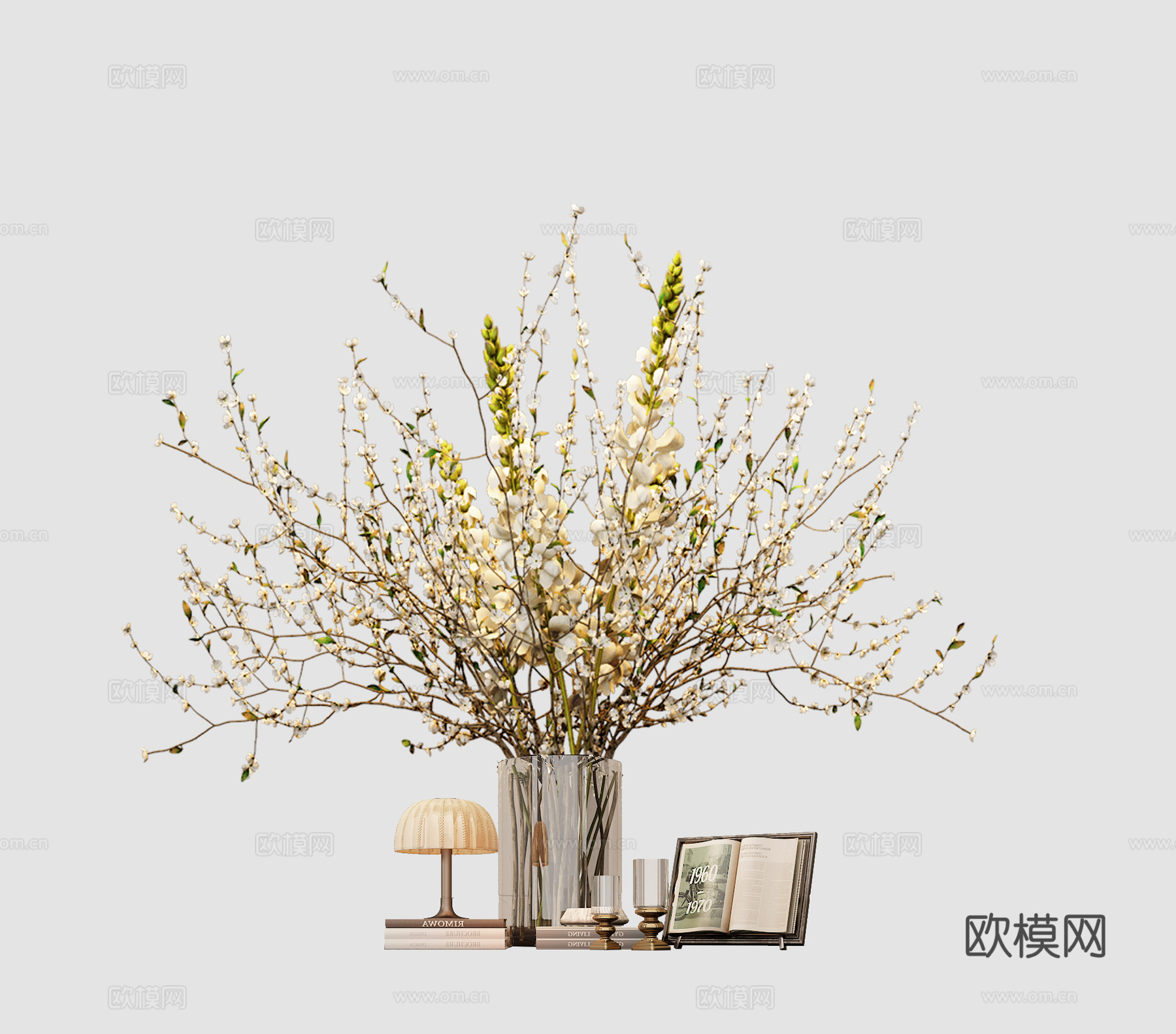现代酒店端景台花艺  玻璃花瓶 绿植摆件 苔藓3d模型