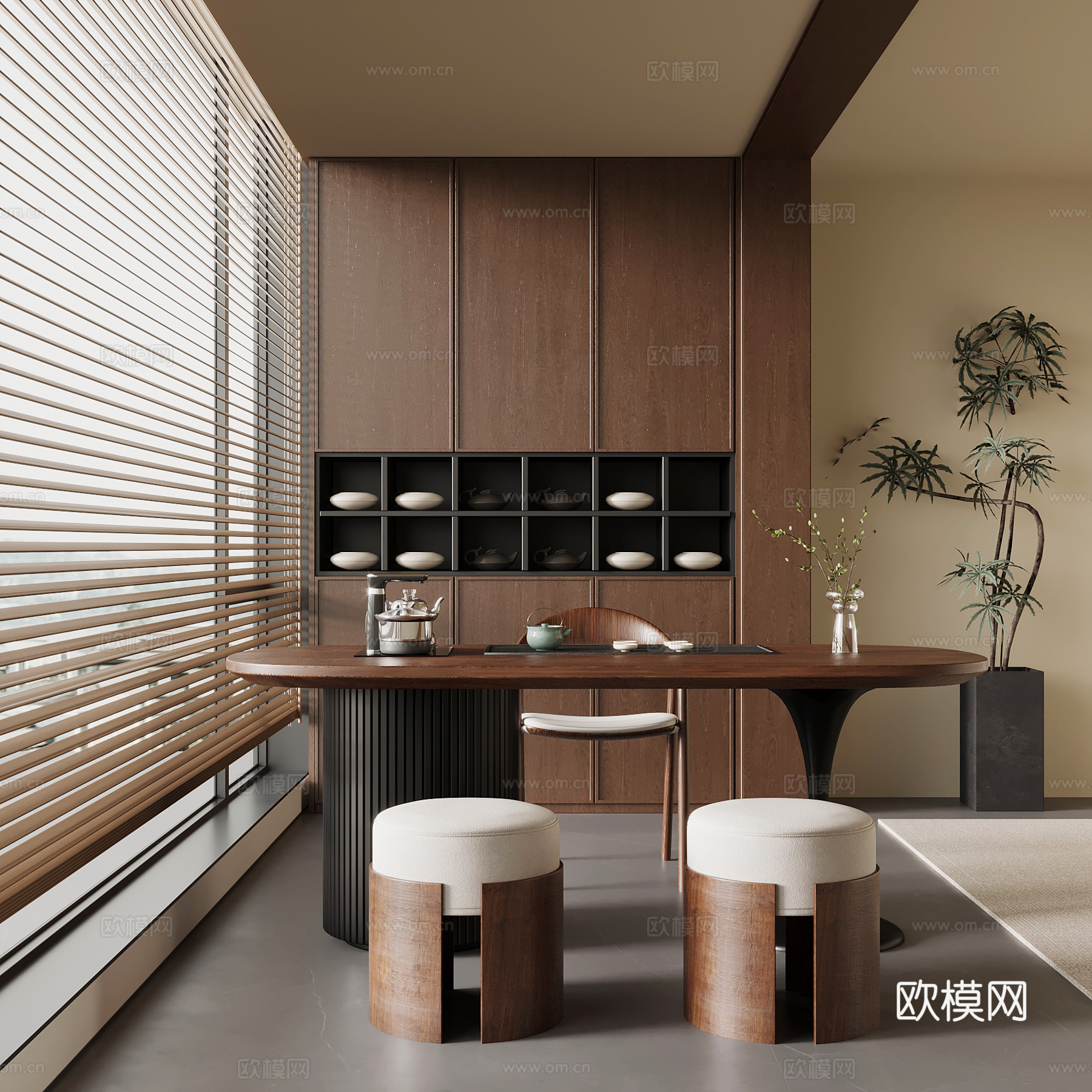 中古风阳台 茶叶柜 小茶台3d模型