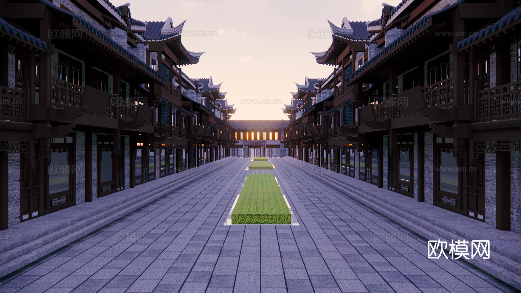 中式古建商业街su模型下载