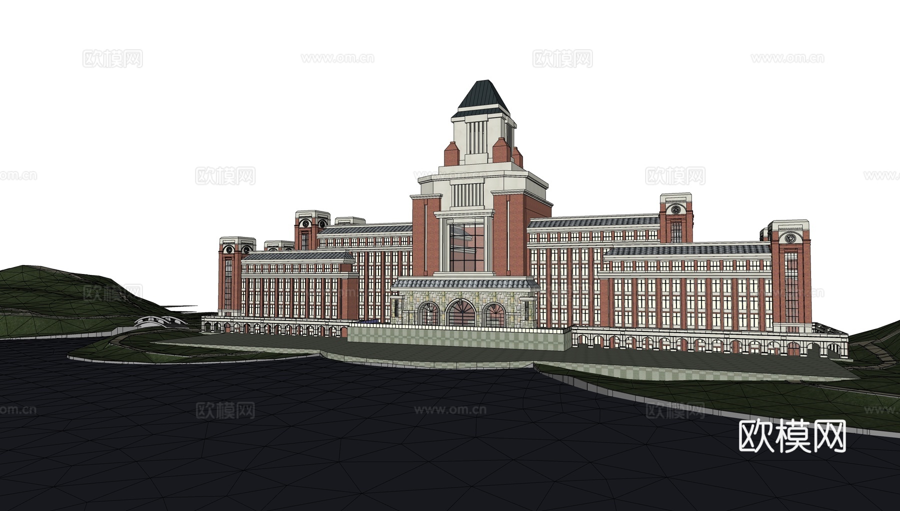 欧式图书馆建筑外观su模型下载