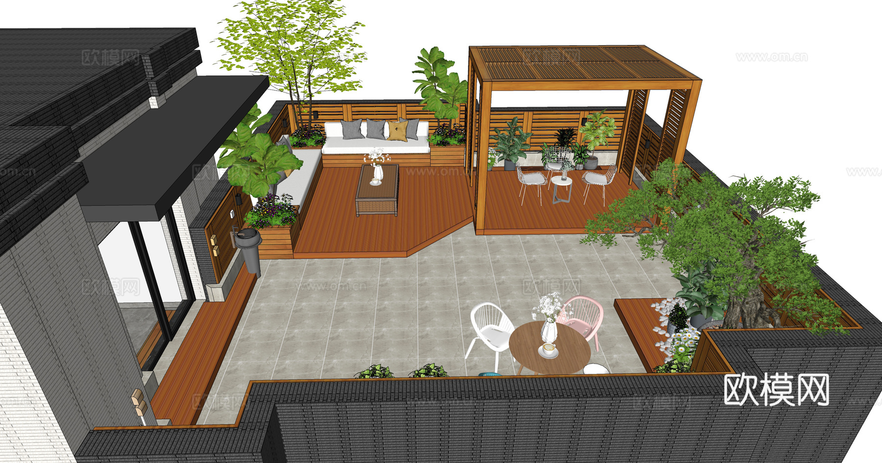 现代屋顶花园su模型下载