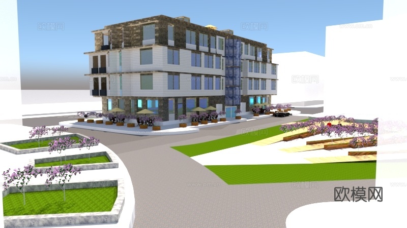 现代办公楼建筑外观su模型下载