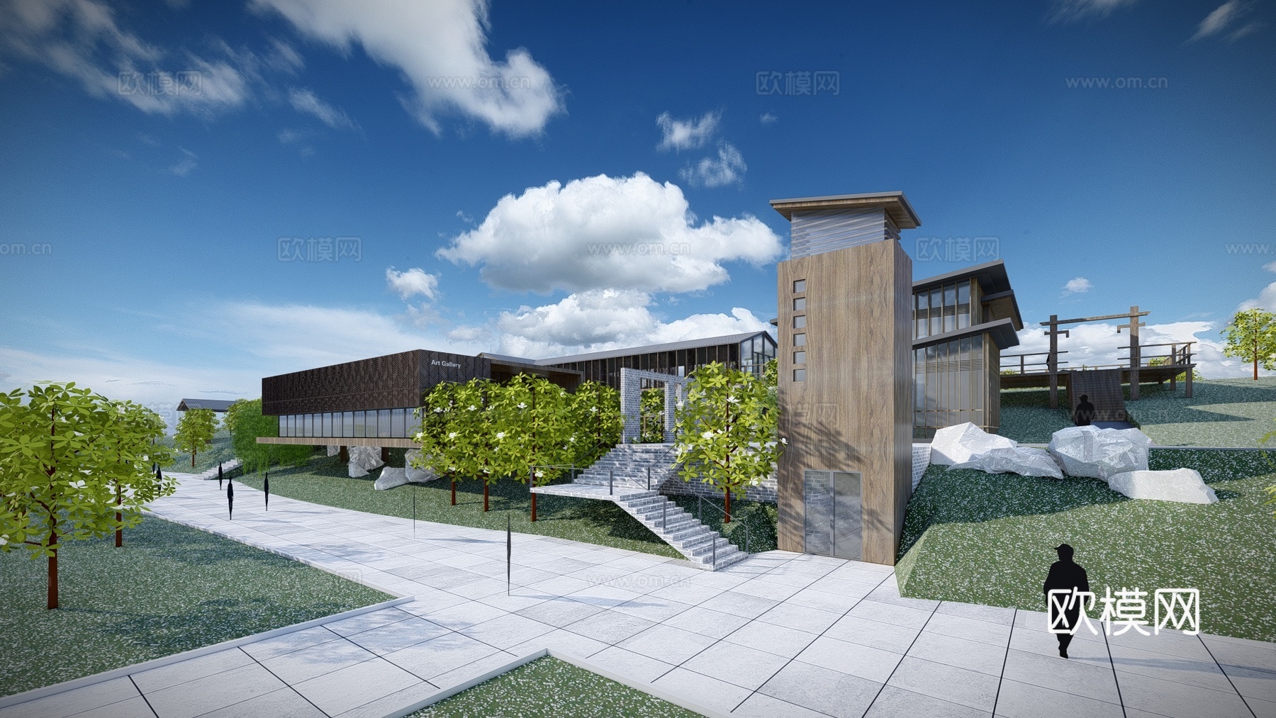 新中式售楼处建筑外观su模型下载