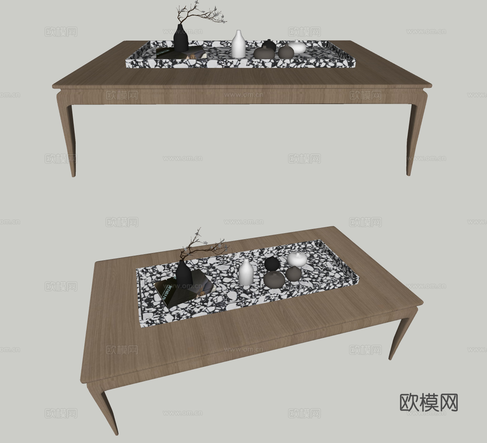 现代实木茶几su模型下载