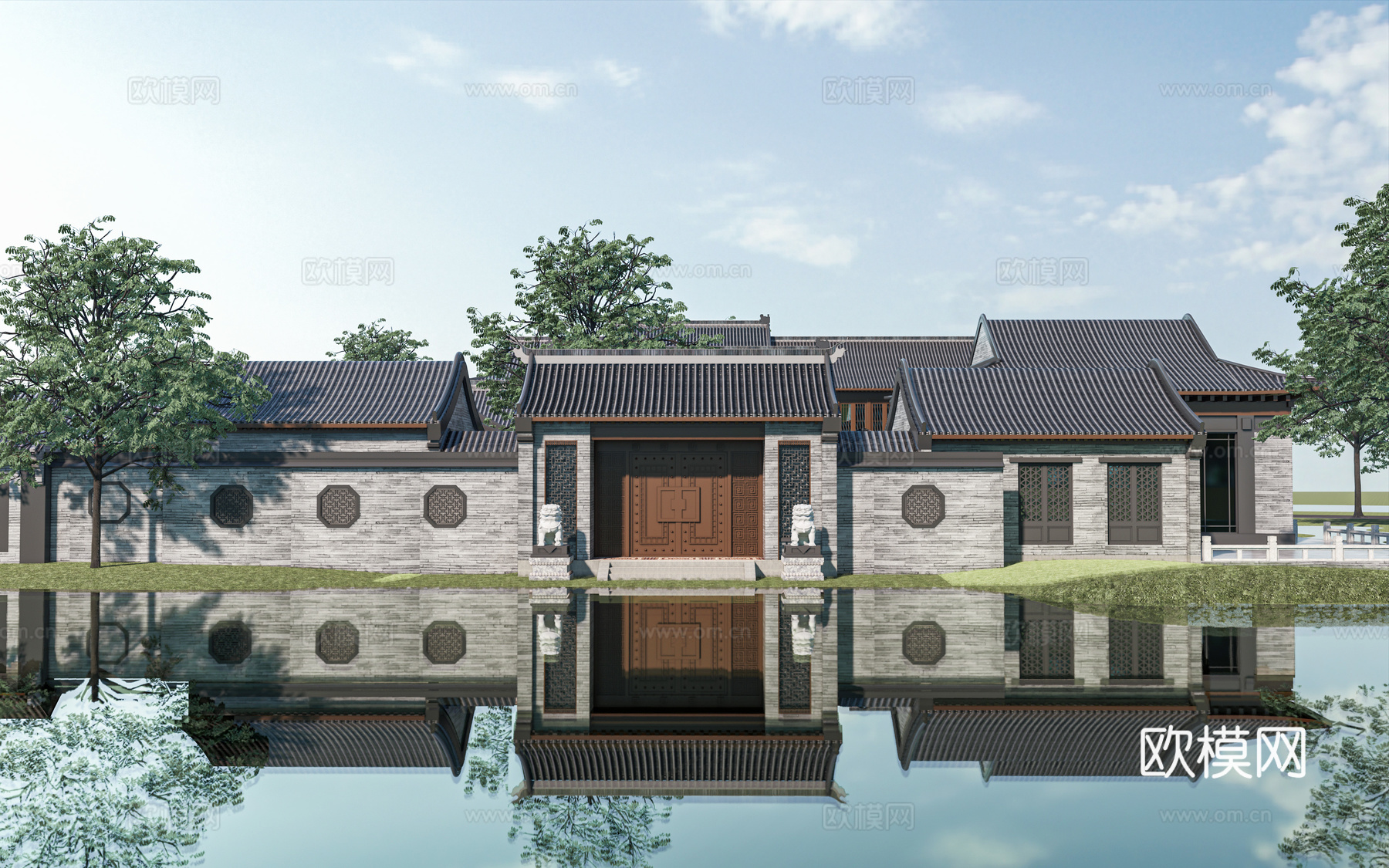 中式古建民房su模型下载