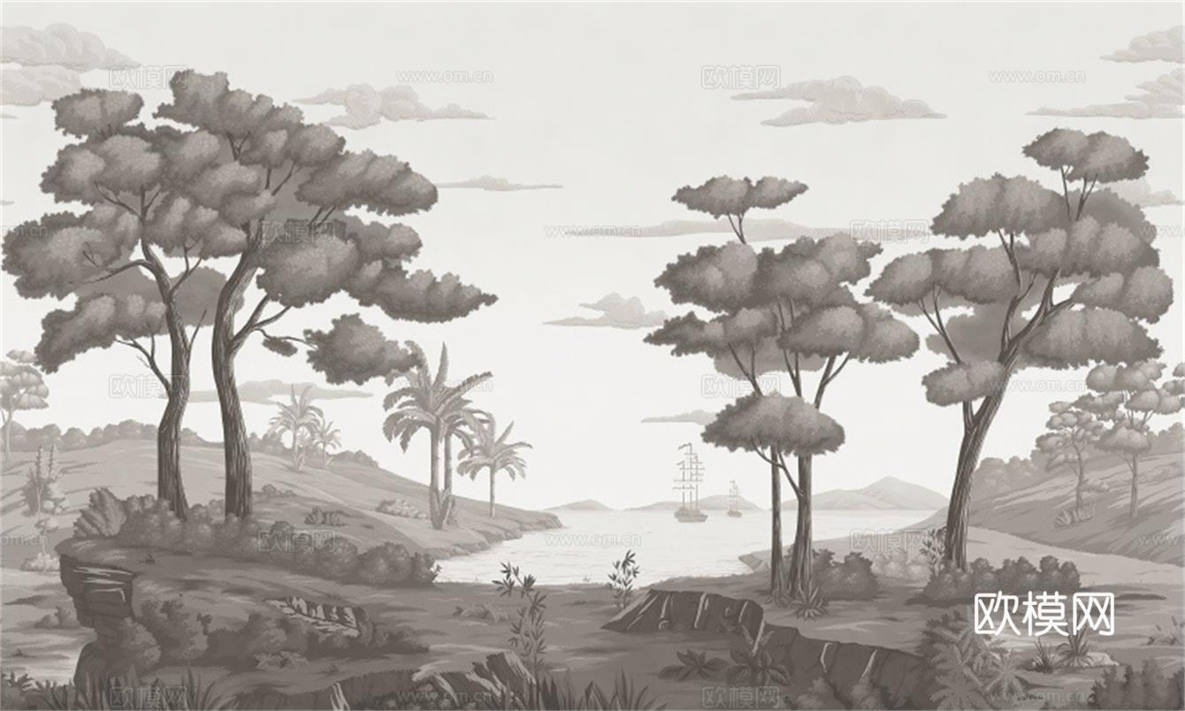 热带雨林植物装饰画壁画