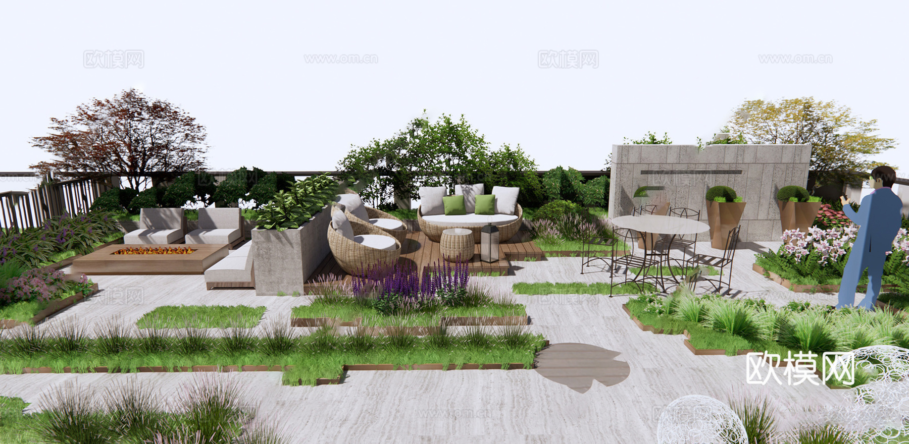 现代屋顶花园su模型下载