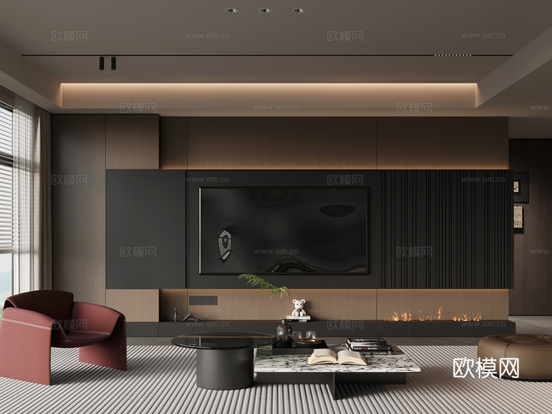 家居客廳 現(xiàn)代意式客廳 電視背景墻 沙發(fā)茶幾組合3d模型下載