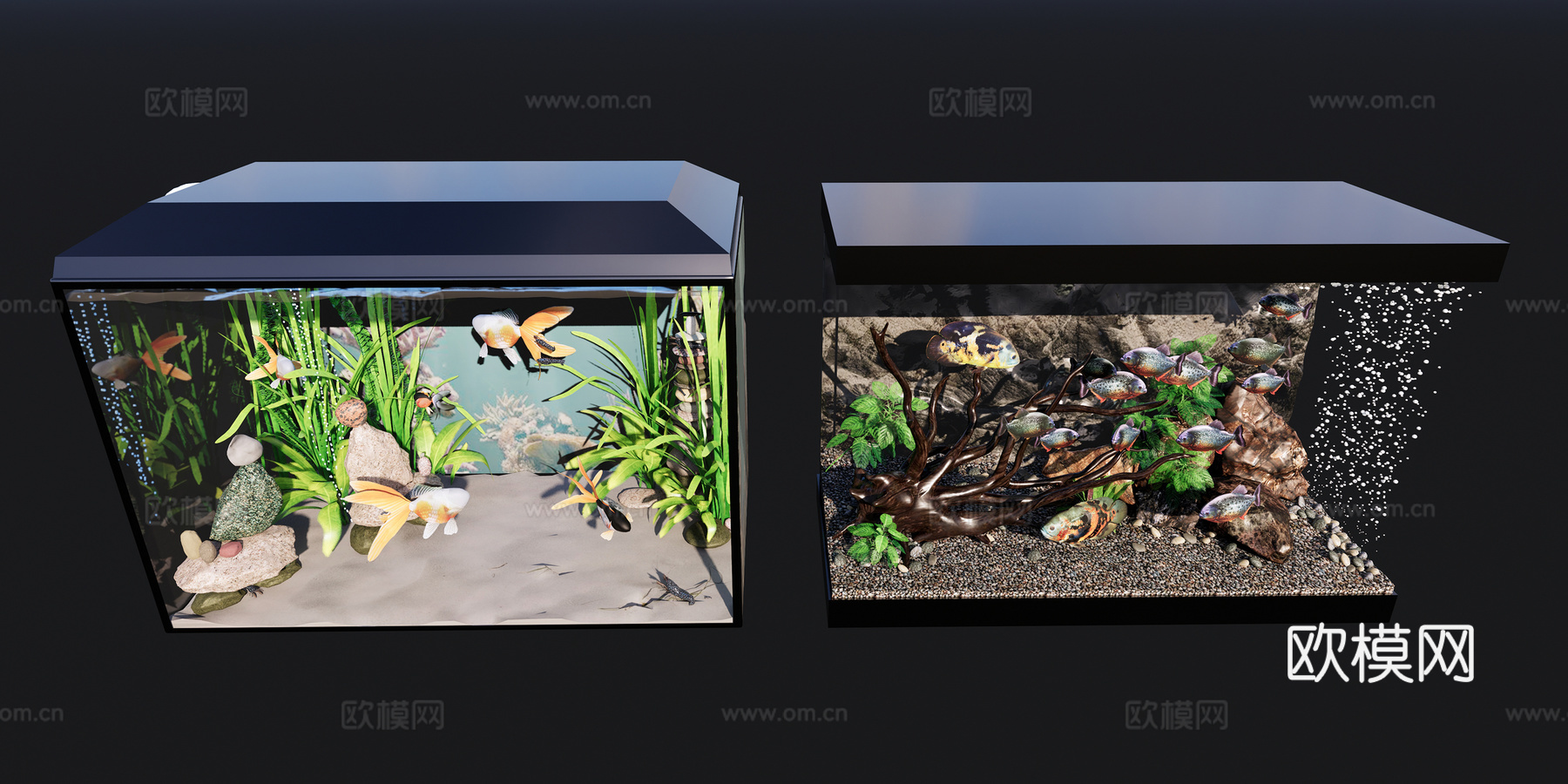 现代鱼缸水族组合su模型下载