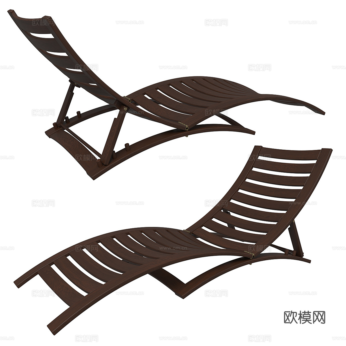 现代意式木质折叠躺椅3d模型