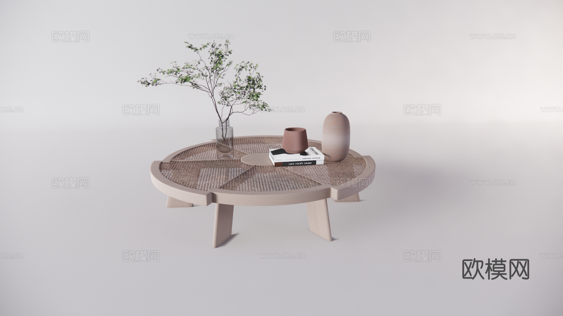 现代侘寂风茶几su模型下载