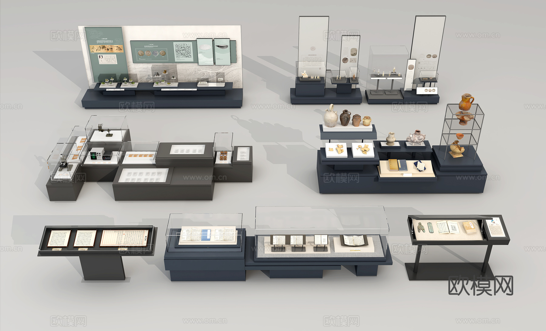 博物馆展台展柜新中式展架3d模型