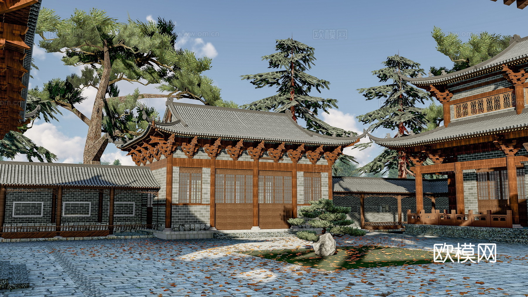 中式古建院落su模型下载