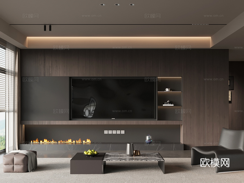 家居客廳 現(xiàn)代意式客廳 電視背景墻 沙發(fā)茶幾組合3d模型下載