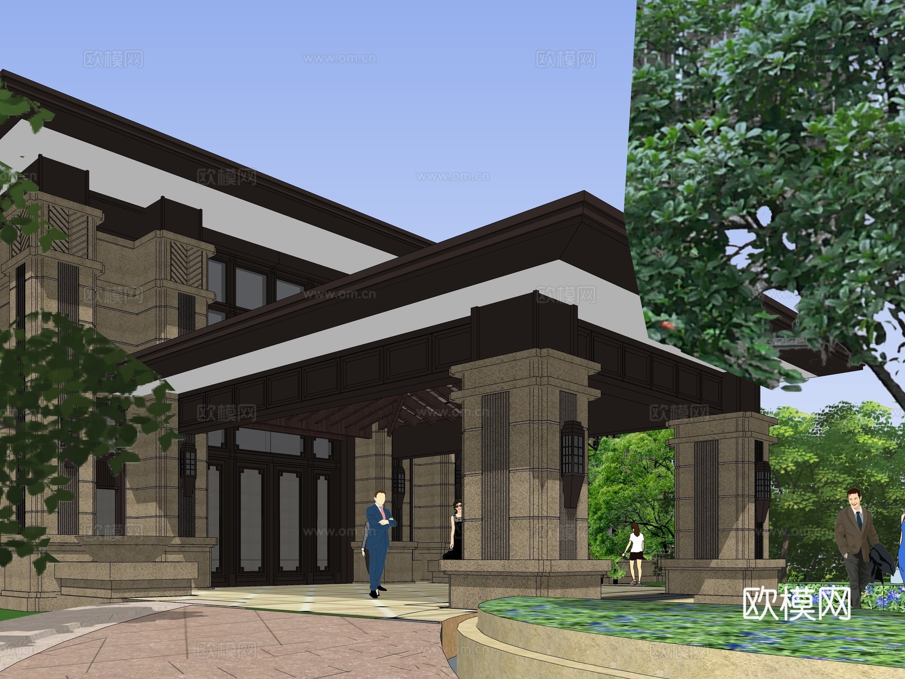 新古典会所建筑外观su模型下载