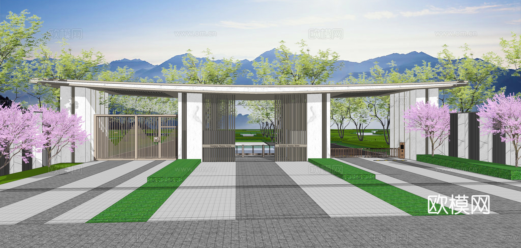 现代住宅小区入口大门su模型下载