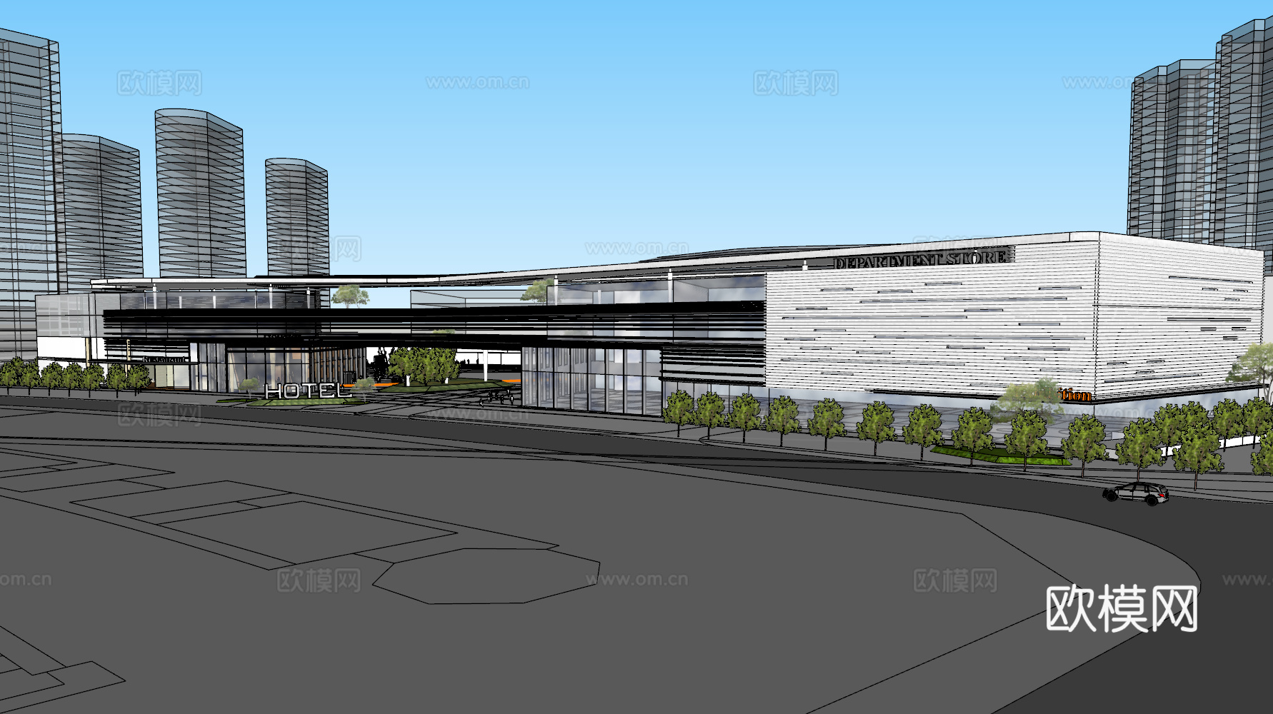 现代酒店建筑外观su模型下载