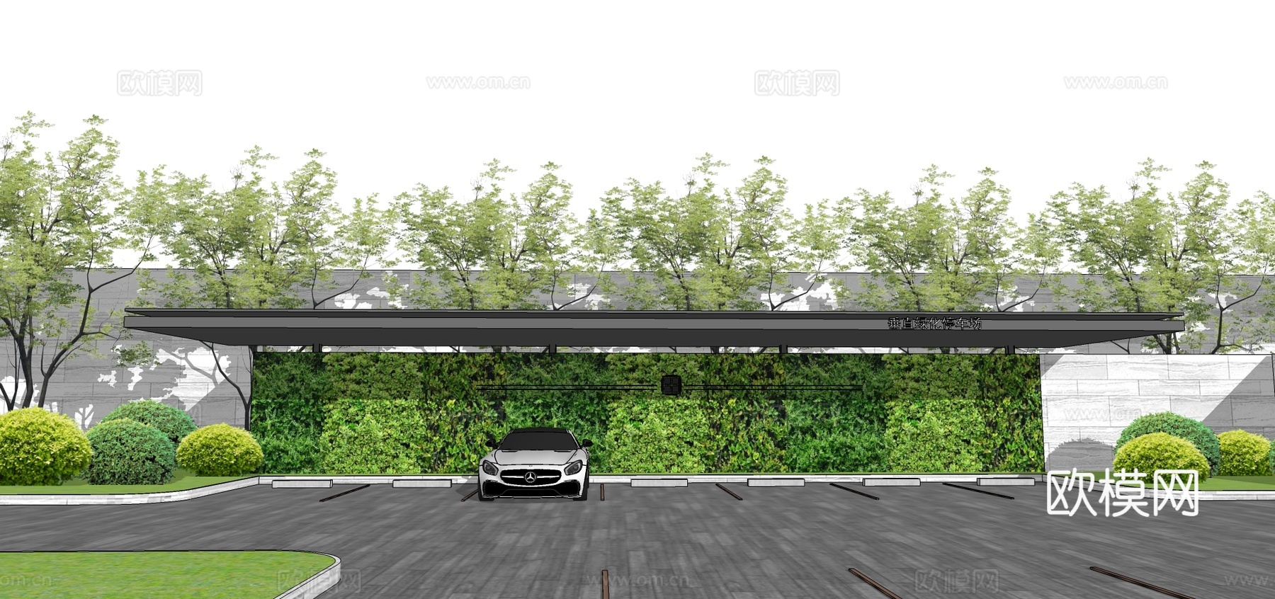 新中式停车场廊架su模型下载