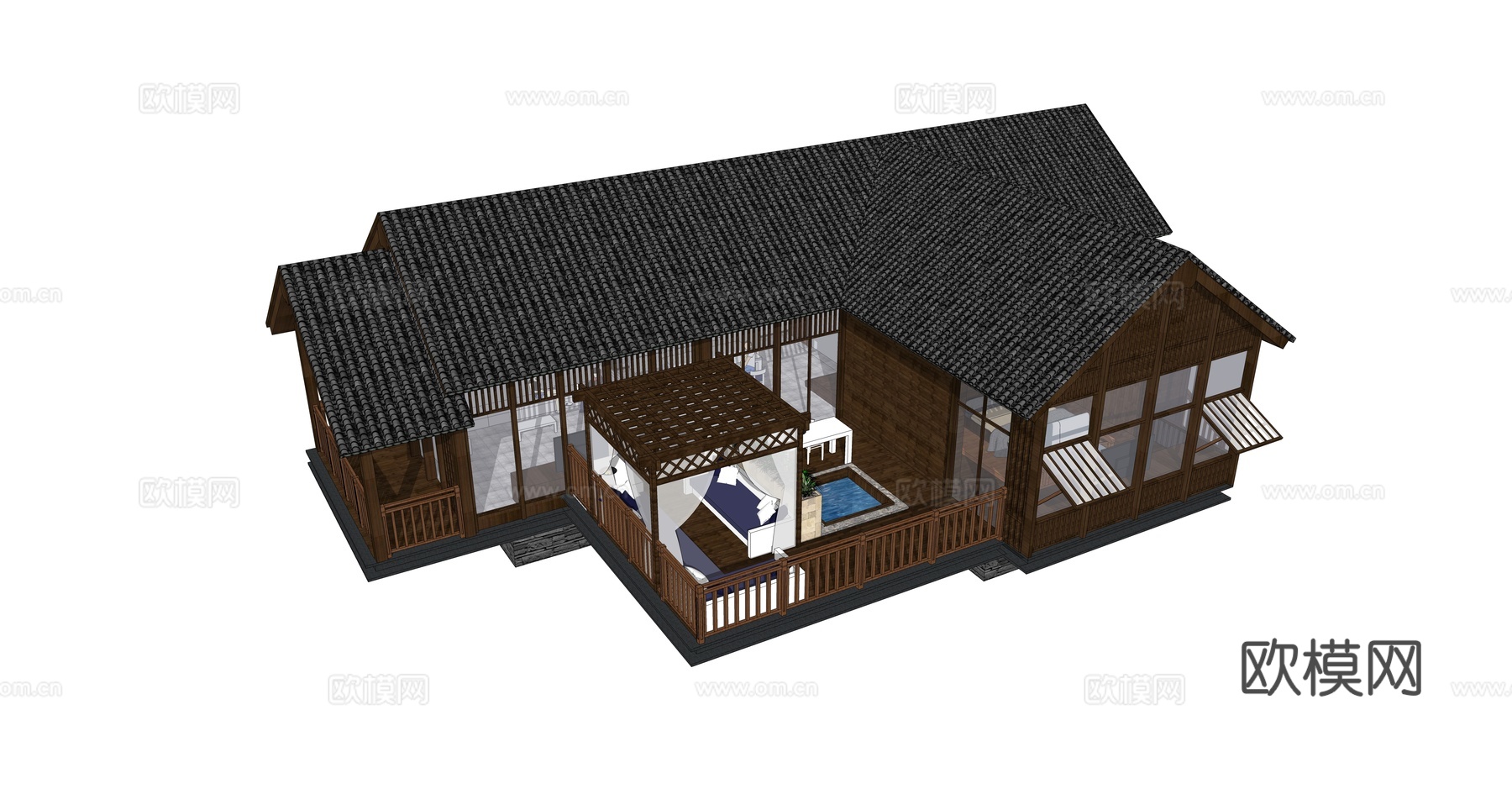 现代民宿木屋酒店su模型下载