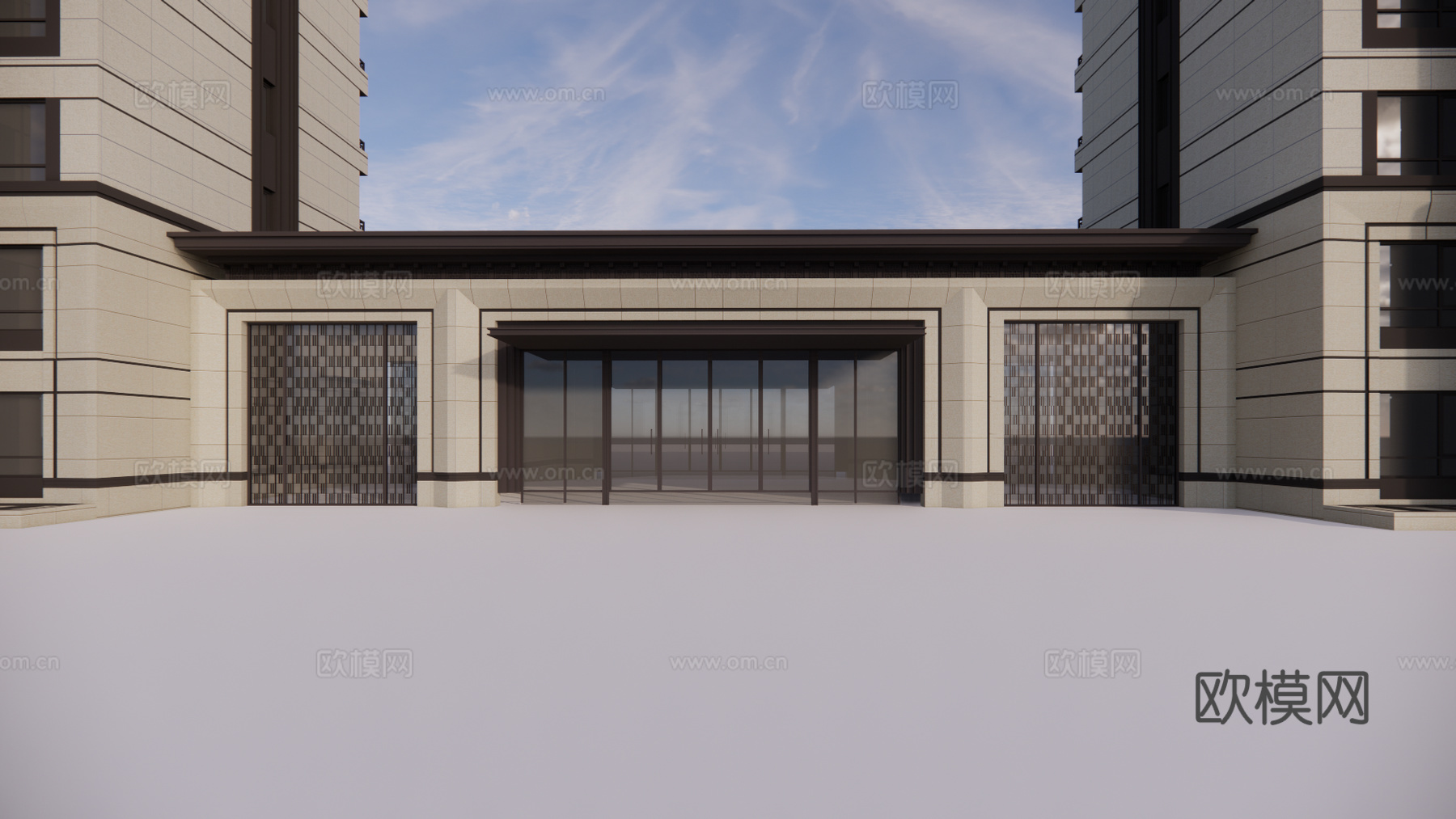 现代住宅楼建筑外观su模型下载