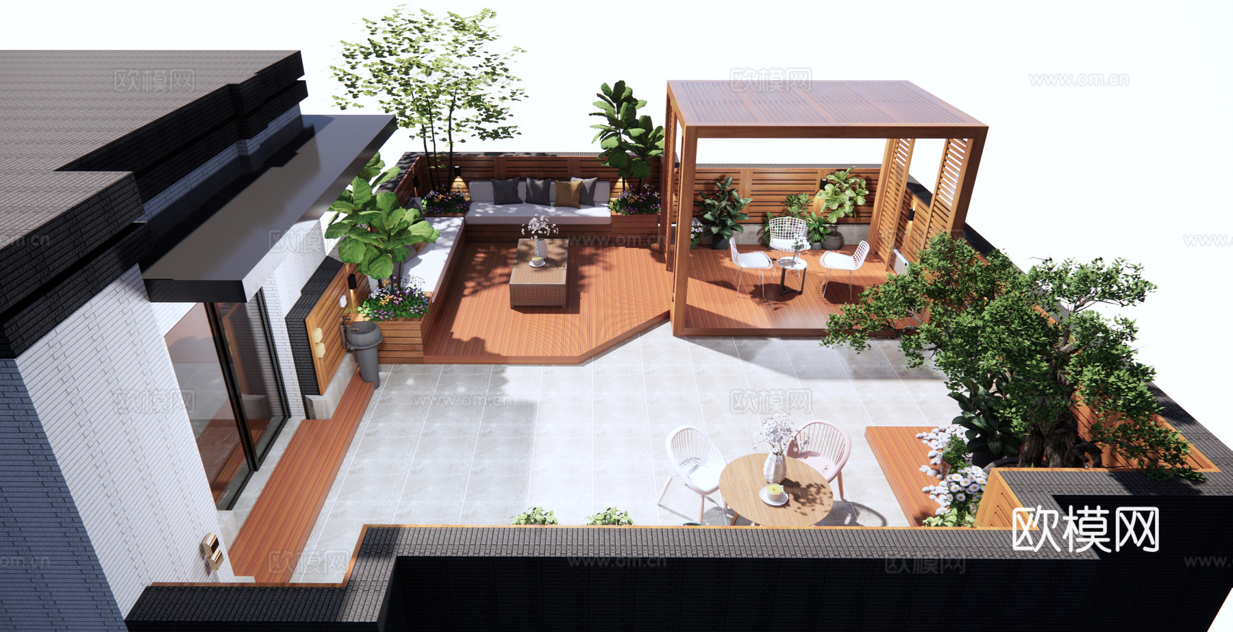 现代屋顶花园su模型下载