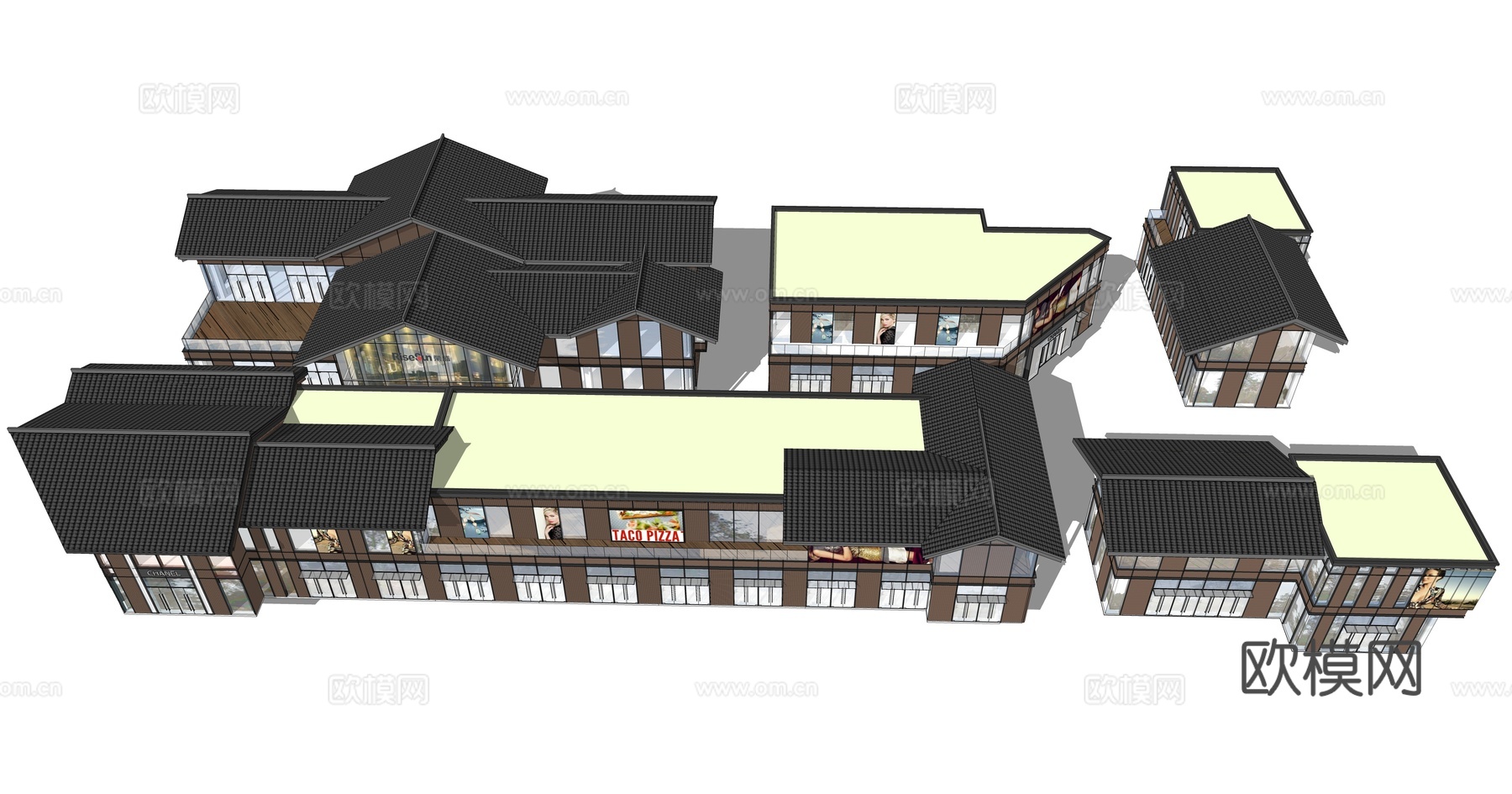 新中式商业建筑外观su模型下载