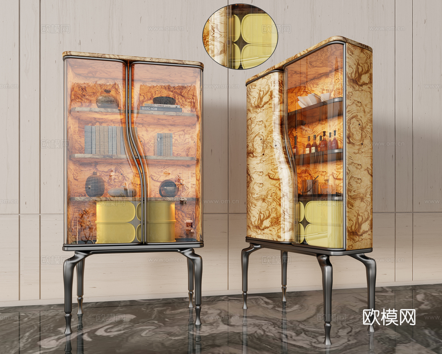 Minotti 米洛提现代奢华酒柜 书柜组合 迷你吧 餐边柜su模型