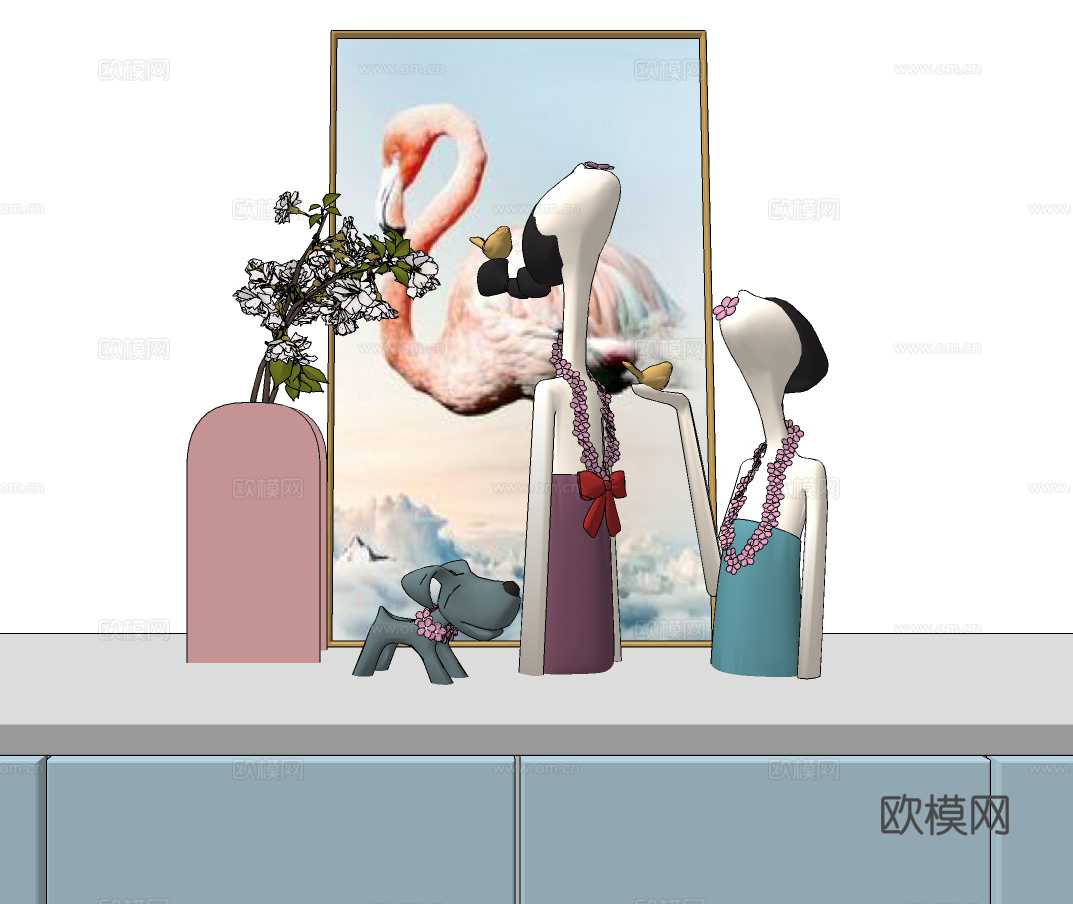 北欧插花雕塑饰品摆件su模型下载