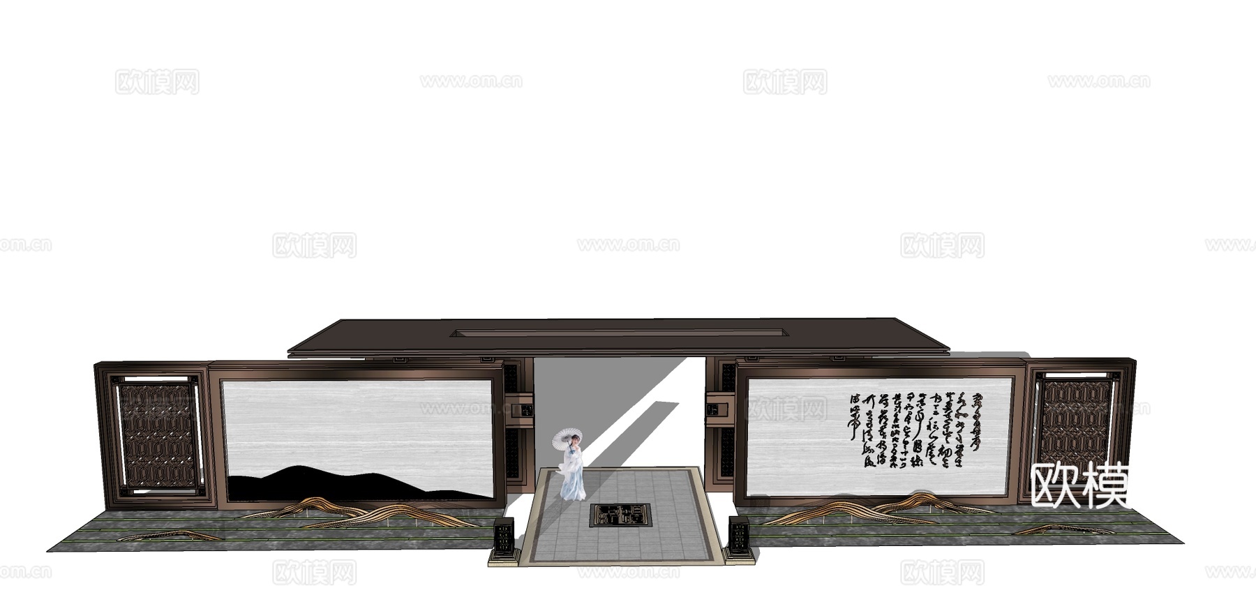 新中式小区入口大门su模型下载
