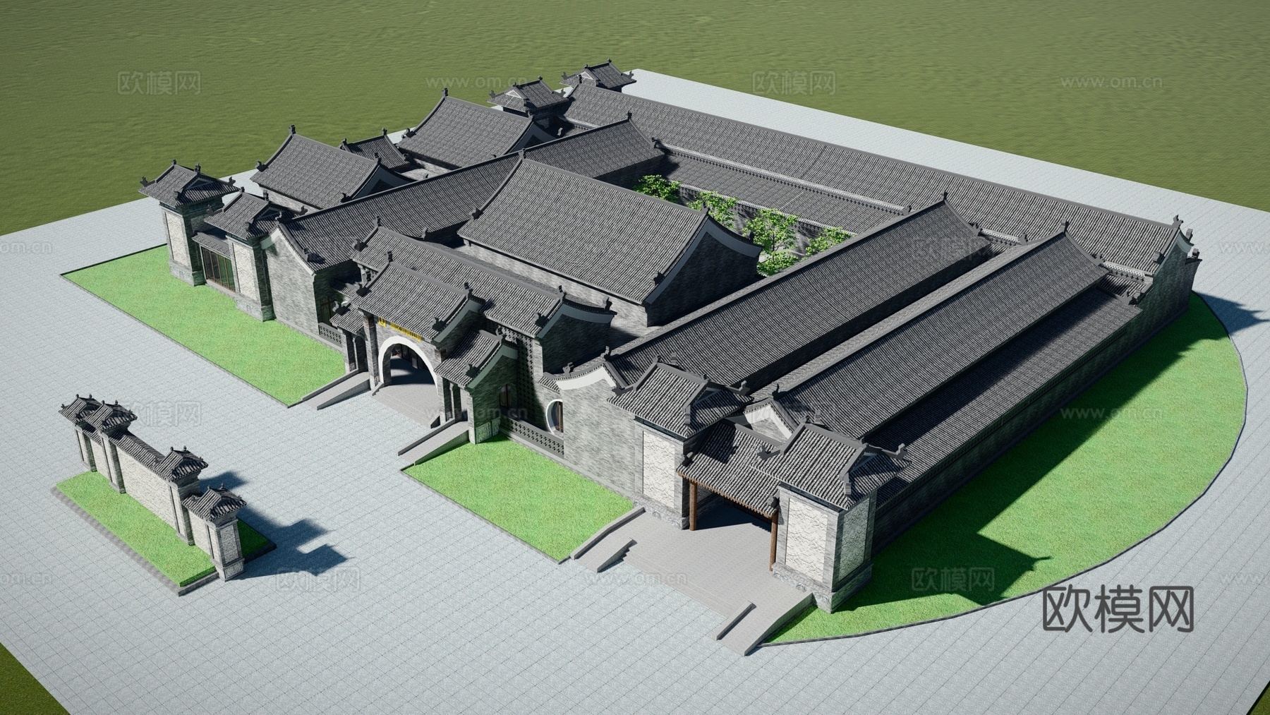 中式古建博物馆外观su模型下载