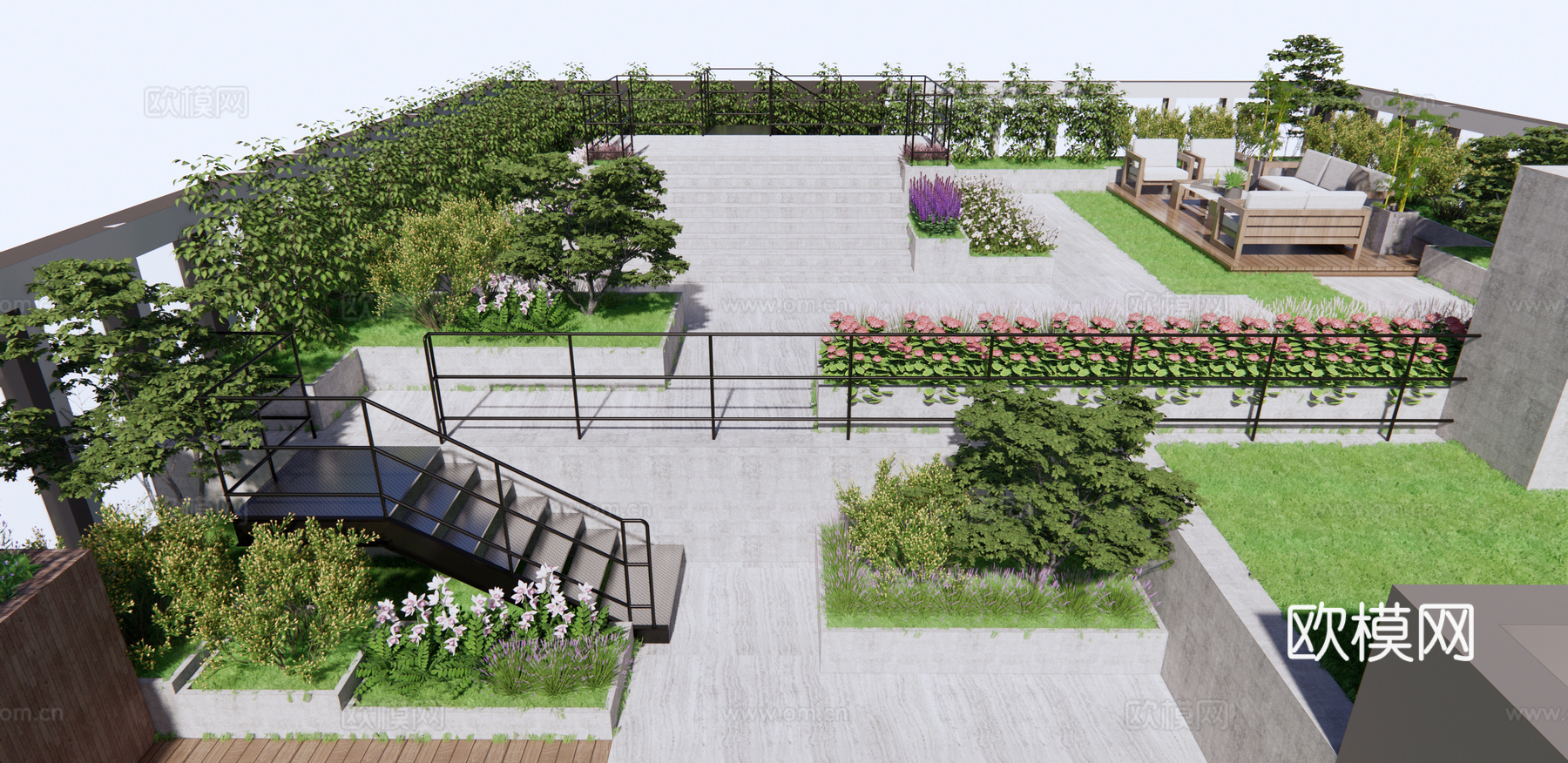 现代屋顶花园su模型下载
